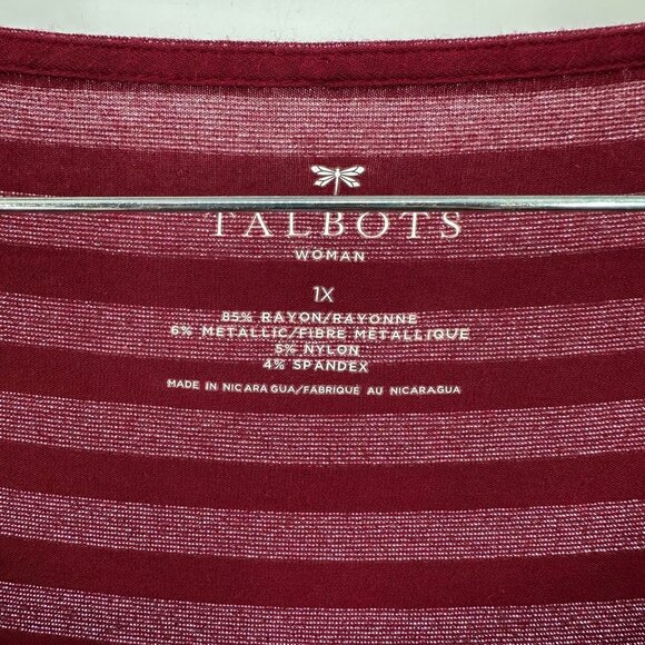 Talbots Women's Burgundy Red Metallic Striped Long Sleeve T-Shirt Top 1X - Picture 4 of 5